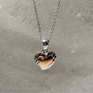 NEW 14K White Gold 16” Necklace w/ 14K WG/Rose Gold Heart Pendant 3g NOT PLATED